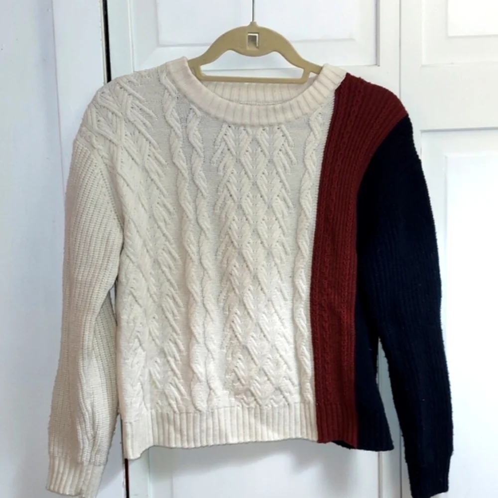 Vintage Banana Republic Colorblock Brown Black Cable knit Cropped Sweater Sz XS